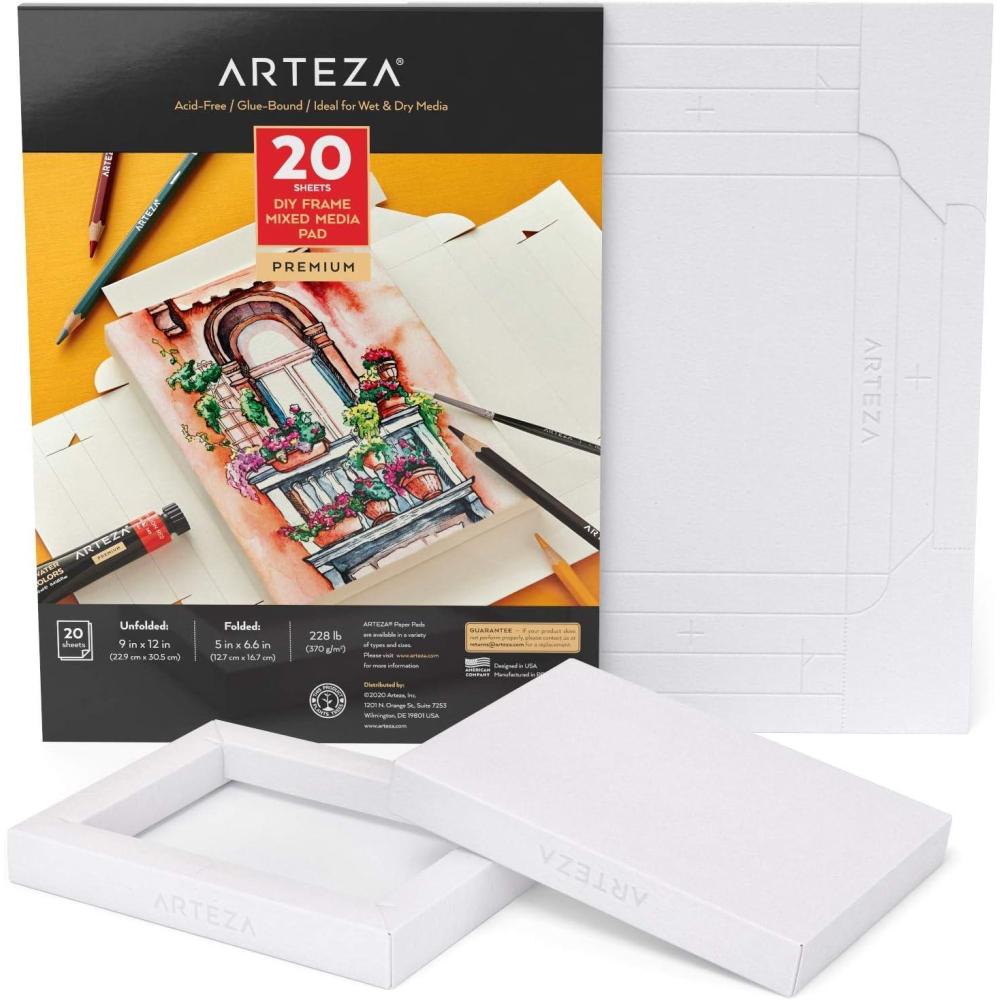 imageARTEZA Mixed Media Paper Foldable Canvas Pad 5x66 Inches 20 Sheets DIY FrameMixed Media Paper