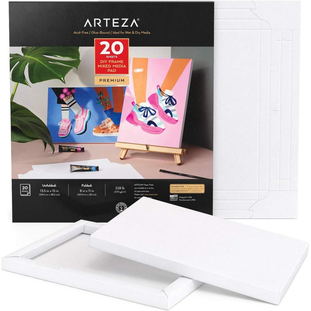 imageARTEZA Mixed Media Paper Foldable Canvas Pad 8x11 Inches 20 Sheets DIY Frame Heavyweight Multimedia Paper 228 lb 370 GSM AcidFree Art Supplies for Painting ampamp Mixed Media ArtWhite