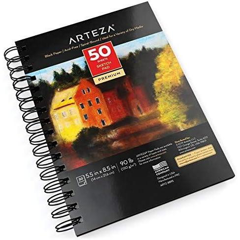 imageARTEZA Spiral Sketch Book 55x85 Black Art Paper Drawing Pad 3 Pack 50 Sheets Sketch Pads for Drawing55x85 inch