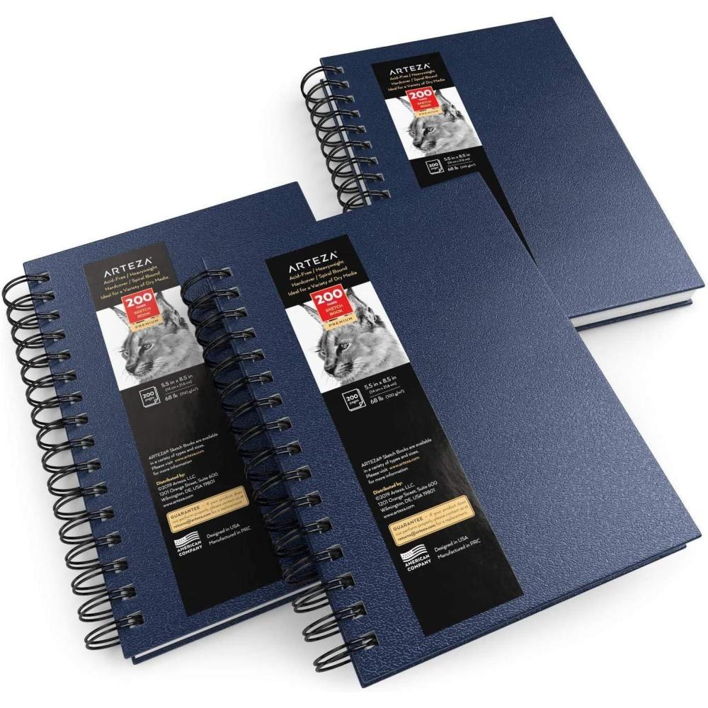 imageARTEZA Spiral Sketch Book 55x85 Drawing Pad 3 Pack 100 Sheets Sketch Pads for Drawing for Adults ampamp TeensBlue