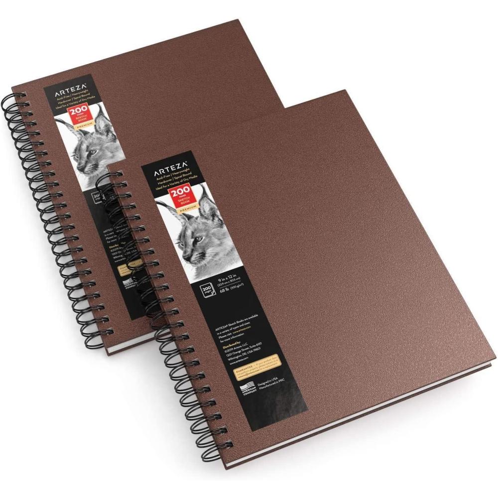 imageARTEZA Spiral Sketch Book 9x12 Drawing Pad 2 Pack 100 Sheets Sketch Pads for Drawing for Adults ampamp TeensBrown
