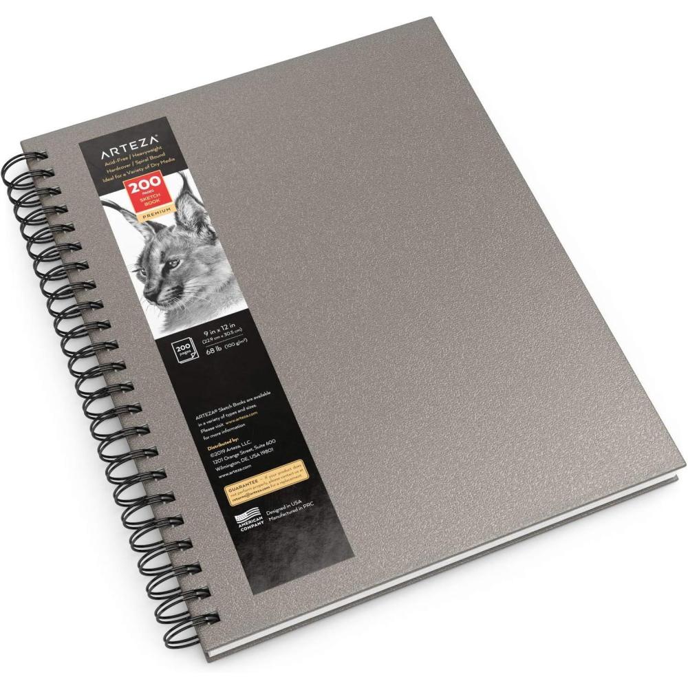 imageARTEZA Spiral Sketch Book 9x12 Drawing Pad 2 Pack 100 Sheets Sketch Pads for Drawing for Adults ampamp TeensGray