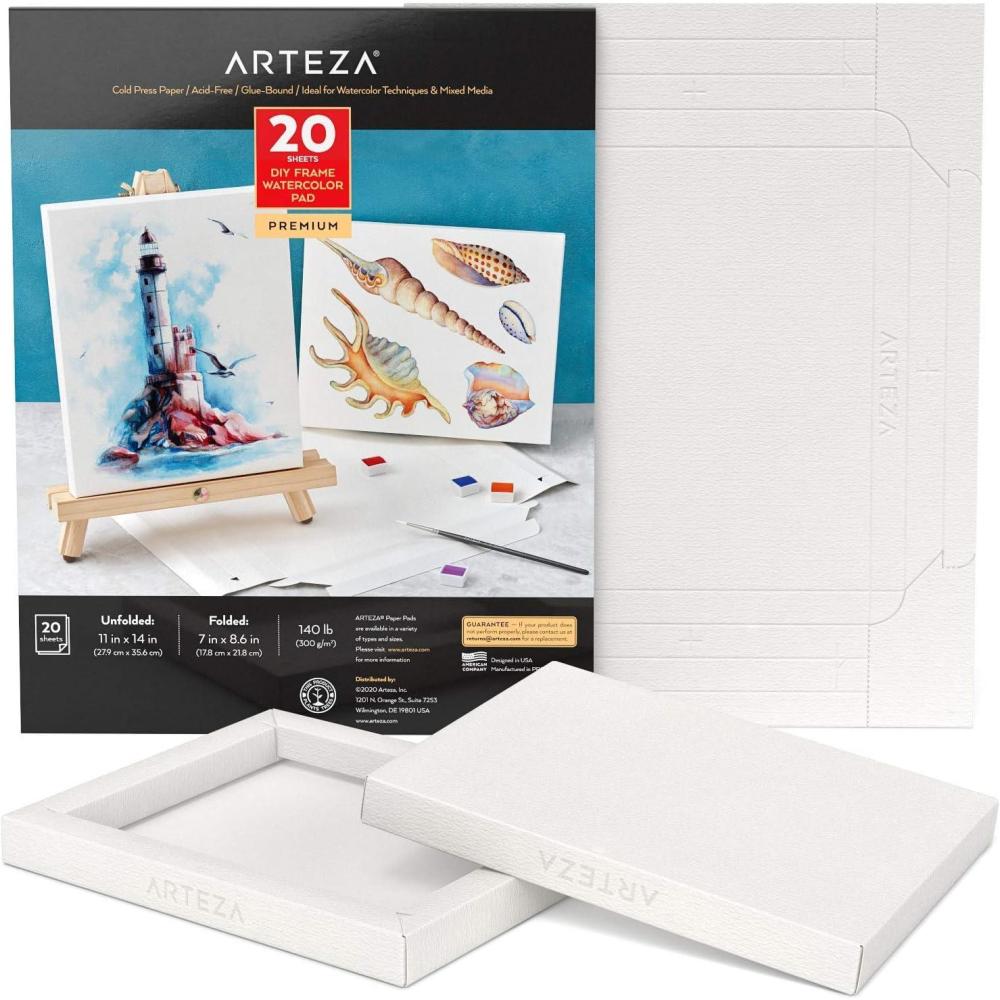 imageARTEZA Watercolor Art Paper Pad Foldable Canvas 7x86 Inches 20 Sheets DIY Frame AcidFree Heavyweight 140Pound Paper for Painting ampamp Mixed Media