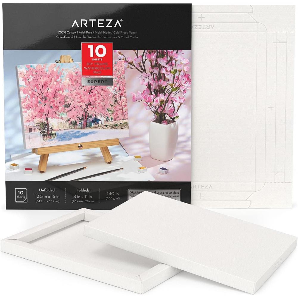 imageARTEZA Watercolor Paper Foldable Canvas Pad 953x953 Inches 10 Sheets Cotton PaperWhite