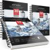 ARTEZA Watercolor Paper, Pack of 3, 30 Sheets Each, 5.5×8.5 Inches Water Pad, Spiral Bound, 140lb/300gsm Cold Press, Acid Free Art Paper(White Expert)