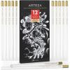 ARTEZA White Charcoal Pencils, Pack of 12, Smooth Medium-Hard Sketching Crayons(12 Count (Pack of 1))