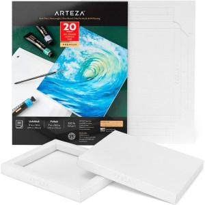 ARTEZA Acrylic Art Paper Foldable Canvas Pad, 7×8.6 Inches, 20 Sheets, DIY Frame(White)