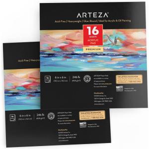 ARTEZA Acrylic Paper Pad, 6 x 6 Inches, Pack of 2, 16 Sheets Each, Heavy Black Art Paper Pad for Painting and Drawing(White)