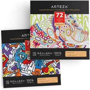ARTEZA Adult Coloring Book, 4 Seasons Theme, 120 Sheets, 9×9 Inches Coloring Pages, 100 lb Paper(Animal & Doodle Designs)