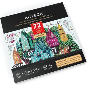 ARTEZA Adult Coloring Book, 4 Seasons Theme, 120 Sheets, 9×9 Inches Coloring Pages, 100 lb Paper(Architecture Designs)
