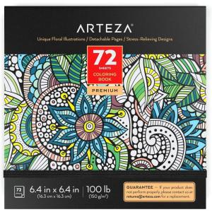 ARTEZA Adult Coloring Book, 4 Seasons Theme, 120 Sheets, 9×9 Inches Coloring Pages, 100 lb Paper(Floral Illustrations)