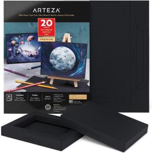 ARTEZA Black Sketch Paper Foldable Canvas Pad, 7×8.6 Inches, 20 Sheets, DIY Frame(Black)