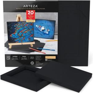 ARTEZA Black Sketch Paper Foldable Canvas Pad, 7×8.6 Inches, 20 Sheets, DIY Frame(Black Sketch Paper)