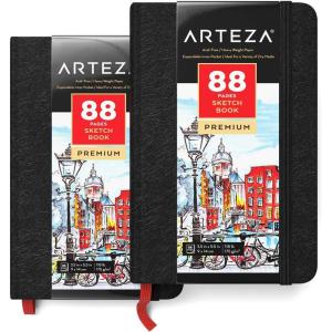 ARTEZA Hardcover Mini Sketch Book 3.5 x 5.5 Drawing Pad 2 Pack 88 Sheets Sketch Pads for Drawing for Adults & Teens(3.5×5.5″ 2 Pack)