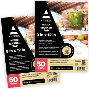 ARTEZA Marker Paper Pad 9×12 Drawing Pad 2 pack 50 Sheets Sketch Pads for Drawing for Adults & Teens(ef of 2 pk)