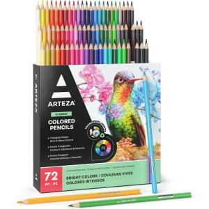 ARTEZA Metallic Colored Pencils, 50 Coloring Pencils, Triangular Grip, Pre-Sharpened Metallic Pencils Set, Art Supplies for Drawing(Colored)