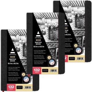 ARTEZA Small Hardcover Sketch Book 5.1×8.3 Drawing Pad 3 Pack 100 Sheets Sketch Pads for Drawing for Adults & Teens(5.1×8.3″ 3 Pack)