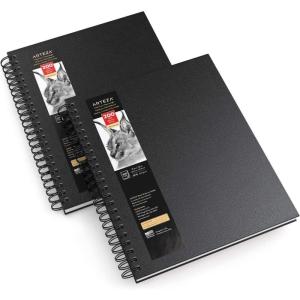 ARTEZA Spiral Sketch Book 9×12 Drawing Pad 2 Pack 100 Sheets Sketch Pads for Drawing for Adults & Teens(Black)