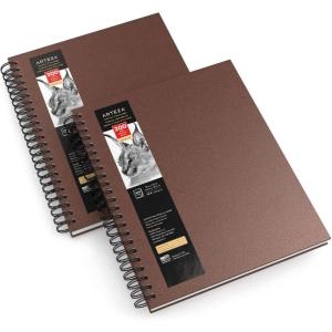 ARTEZA Spiral Sketch Book 9×12 Drawing Pad 2 Pack 100 Sheets Sketch Pads for Drawing for Adults & Teens(Brown)