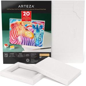 ARTEZA Watercolor Art Paper Foldable Canvas Pad, 5×6.6 Inches, 20 Sheets, DIY Frame(White)