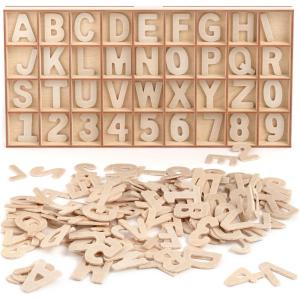 ARTEZA Wooden Letters and Numbers, 144 Unfinished Wood Pieces, 104 Letters, 40 Numbers, Poplar Plywood for Art Projects and DIY Gifts