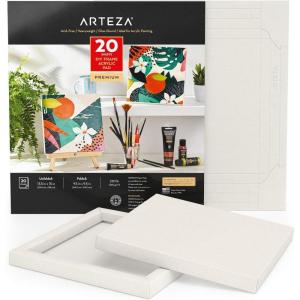Arteza Acrylic Paper Foldable Canvas Pad, 9.5×9.5 Inches, 20 Sheets, DIY Frame, Heavyweight Acrylic Paint Paper, 220 lb, 360 GSM, Acid-Free, Art Supplies for Painting & Mixed Media Art