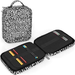 Arteza Pencil Case Organizer, 64 Elastic Slots, Paint Splatter Pattern, Large Capacity, Holds Up to 205 Pencils, Pens, and Markers(Black & White)