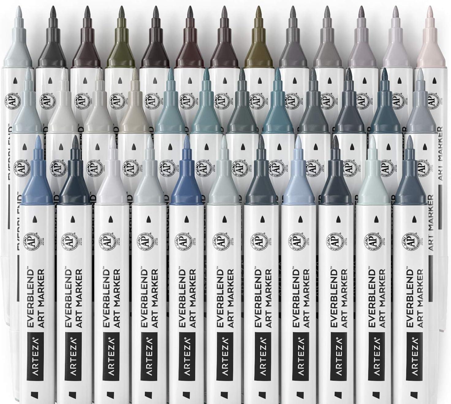 imageARTEZA Alcohol Markers Set of 120 EverBlend Dual Tip Art Markers with Fine and Chisel Nibs in 144Slot Organizer for Drawing Coloring IllustrationGray Tones