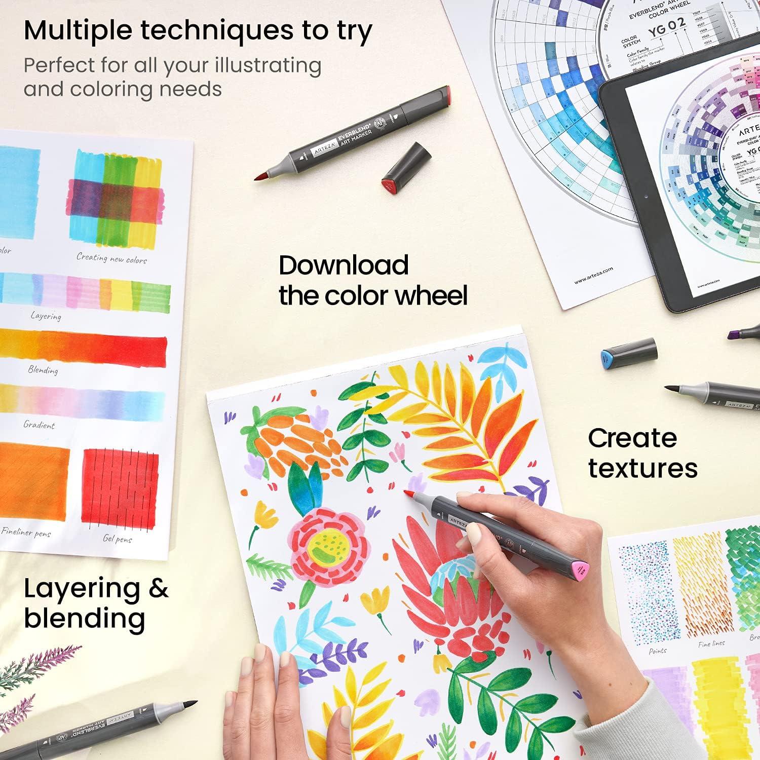imageARTEZA Alcohol Markers Set of 12 Classic Colors EverBlend DualTip Markers for Adult Coloring  Medium Chisel and Brush NibClassic Tones