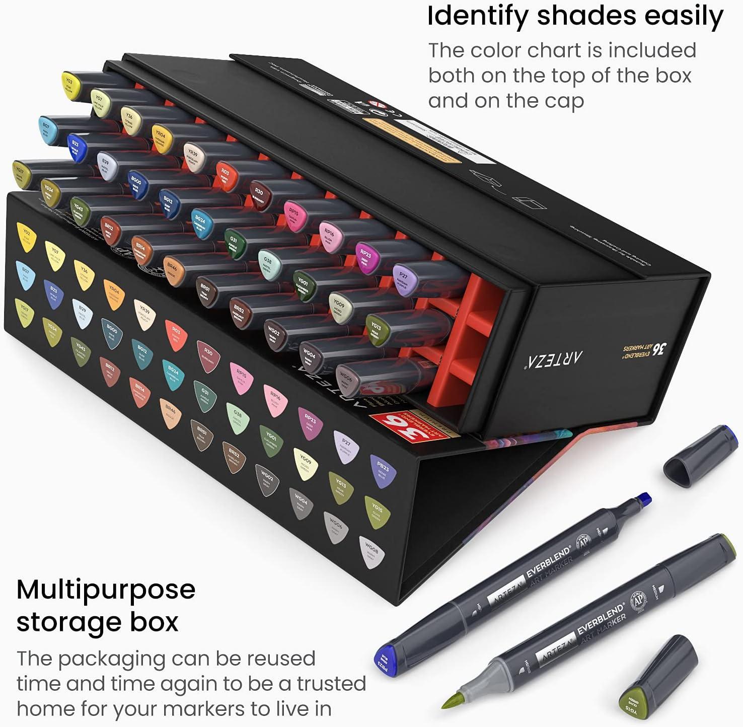 imageARTEZA Alcohol Markers Set of 12 Classic Colors EverBlend DualTip Markers for Adult Coloring  Medium Chisel and Brush NibFlora Tones