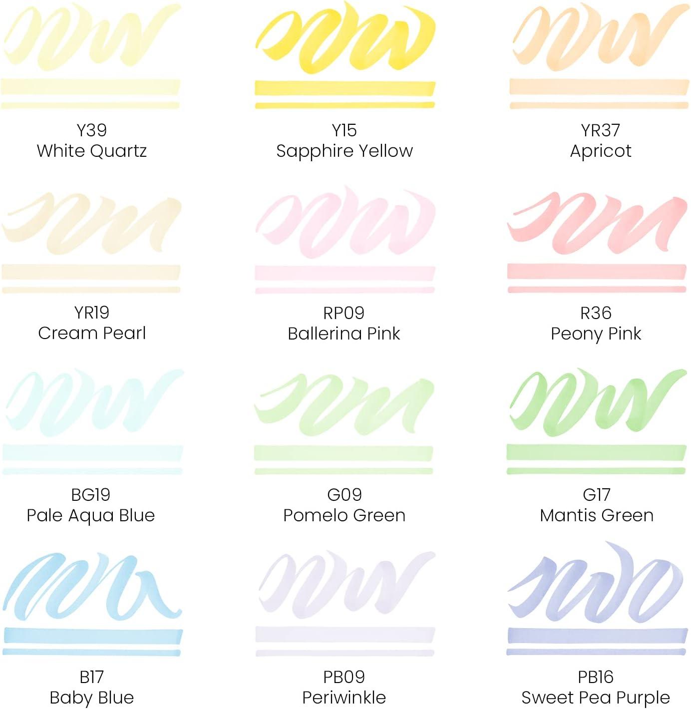 imageARTEZA Alcohol Markers Set of 12 Classic Colors EverBlend DualTip Markers for Adult Coloring  Medium Chisel and Brush NibPastel Tones