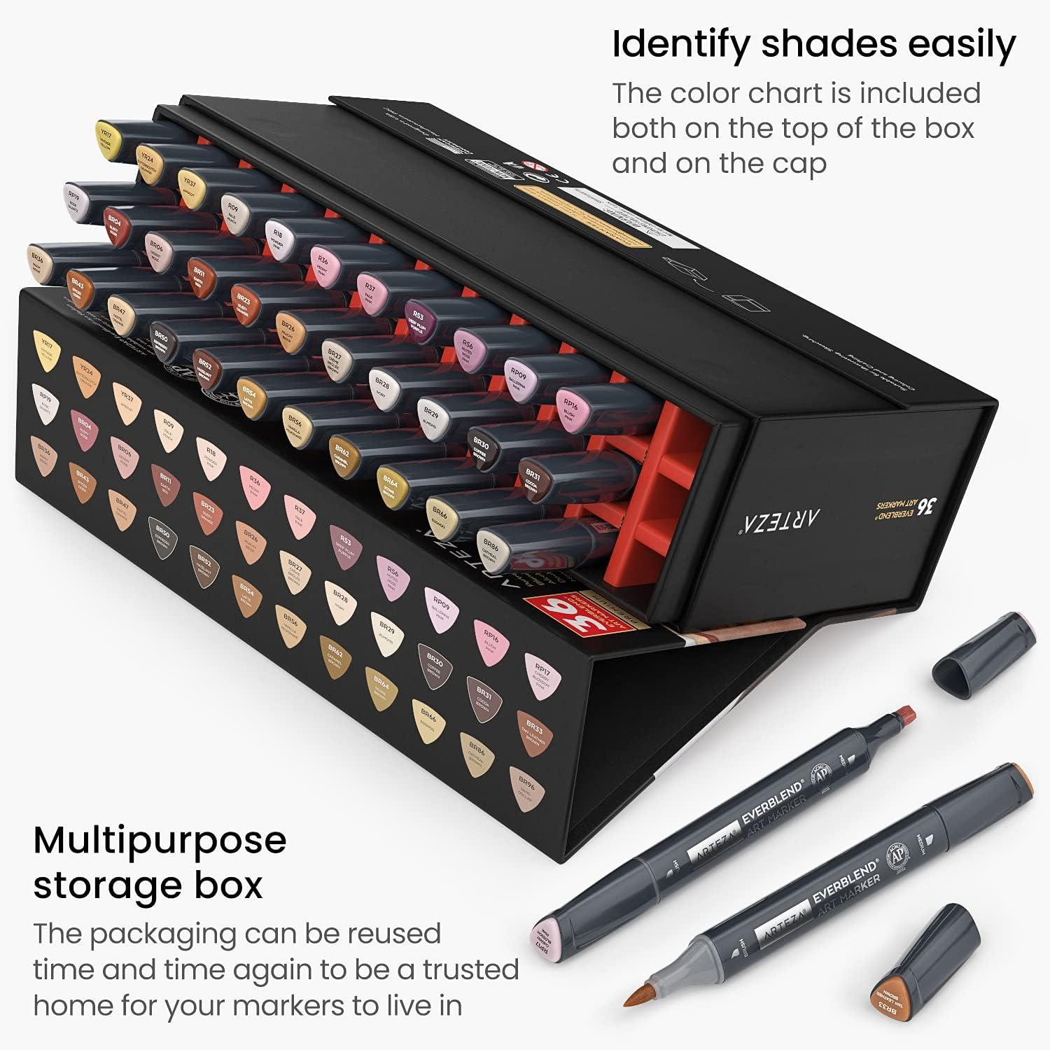 imageARTEZA Alcohol Markers Set of 12 Classic Colors EverBlend DualTip Markers for Adult Coloring  Medium Chisel and Brush NibPortrait Tones