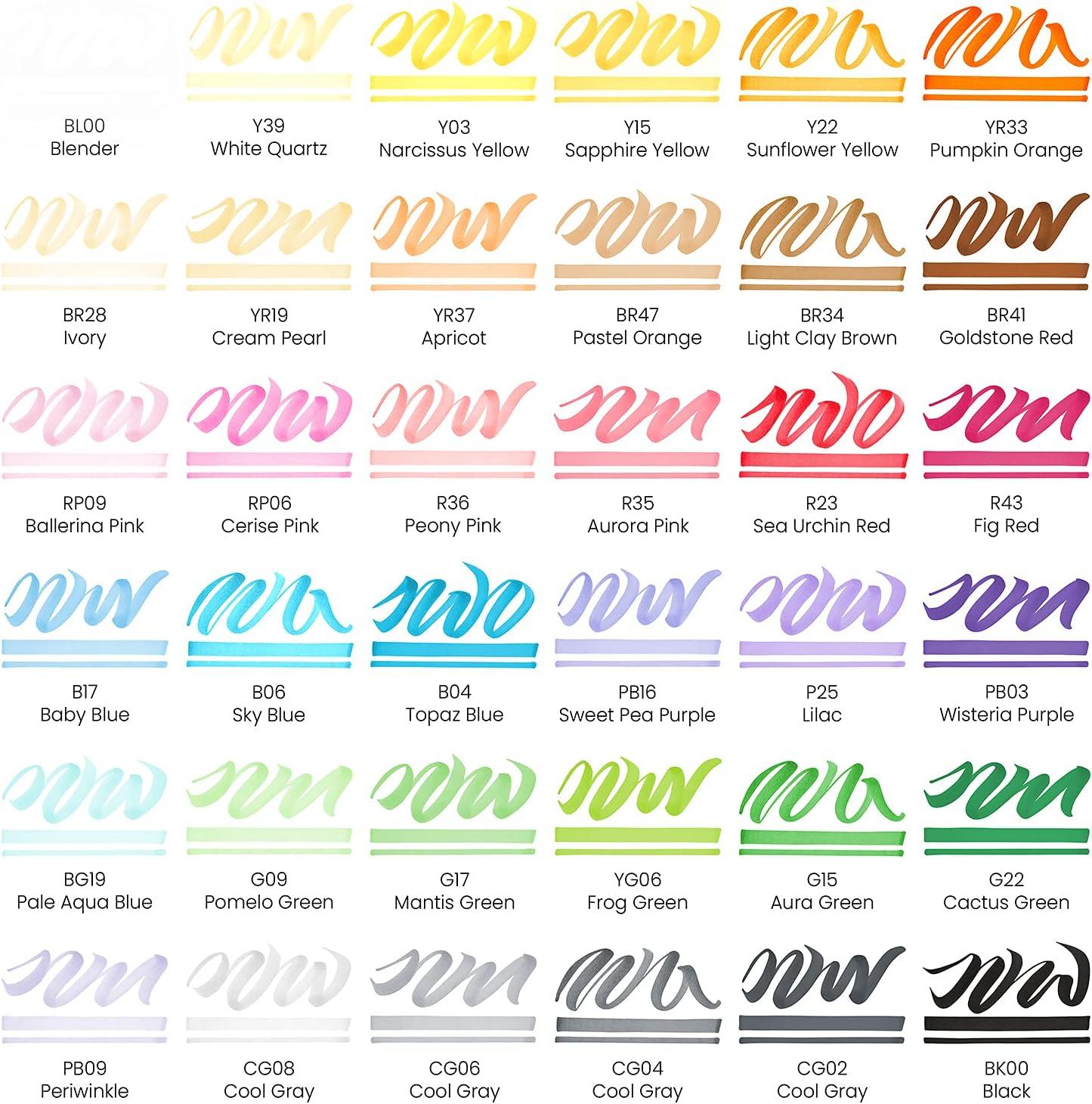 imageARTEZA Alcohol Markers Set of 12 Classic Colors EverBlend DualTip Markers for Adult Coloring Medium Chisel and Brush NibTropical Tones
