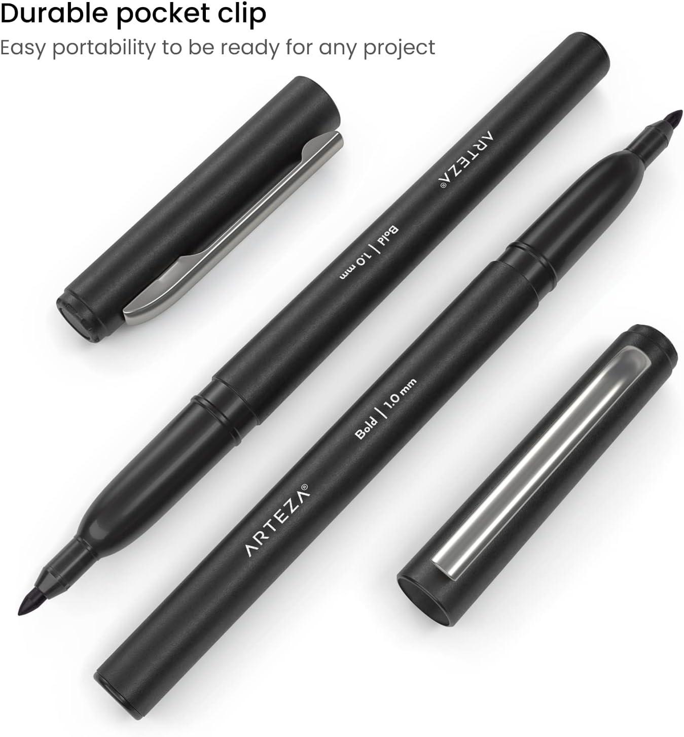 imageARTEZA Black Felt Tip Pens Pack of 12 1015 mm Fiber Tip QuickDrying WaterBased Ink Art Supplies for School Office and HomeBlack