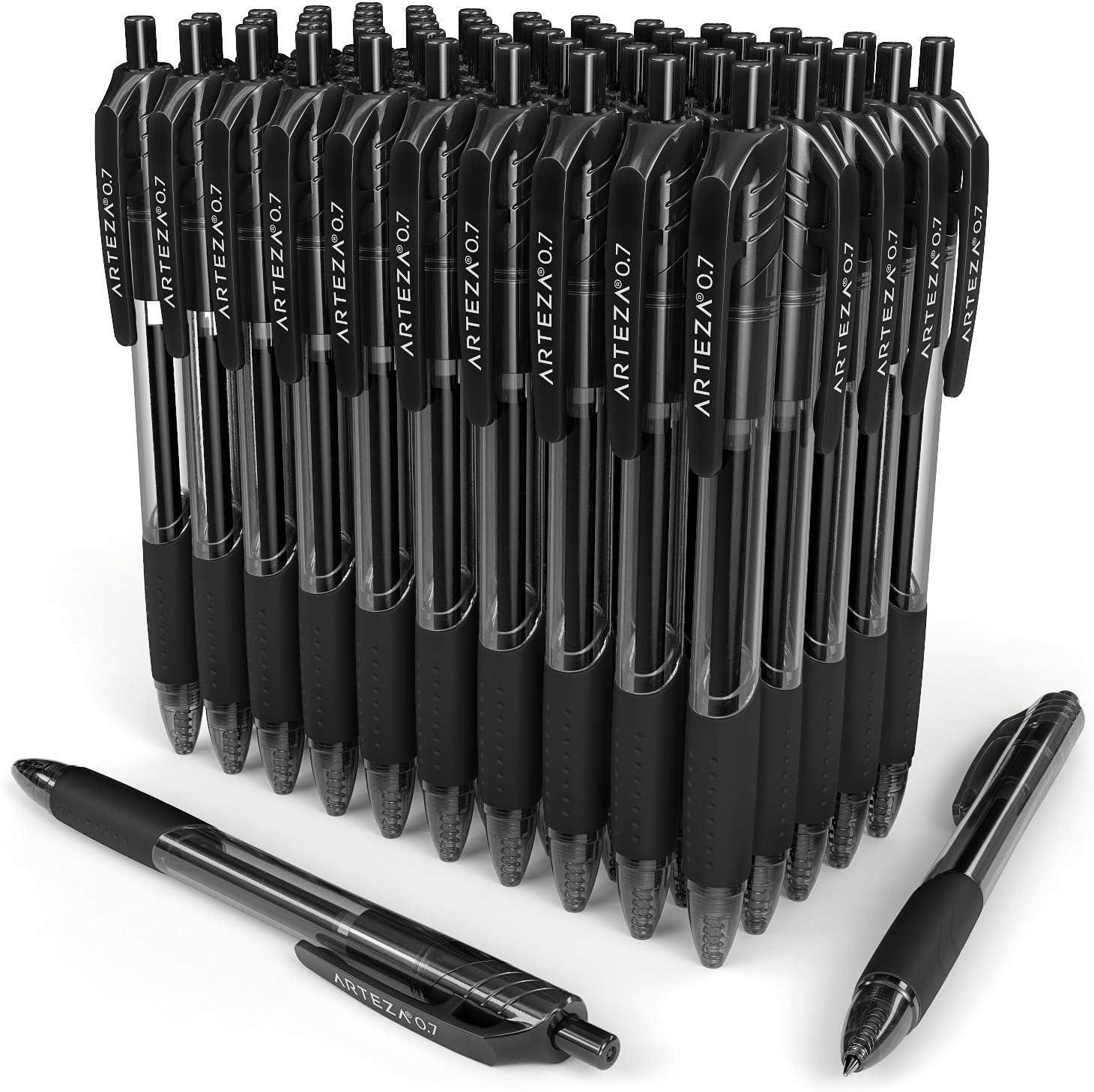 imageARTEZA Black Gel Pens Pack of 50 QuickDrying 07mm Medium Point Smooth Writing Pens for Note Taking Office School Supplies1 Count Pack of 50