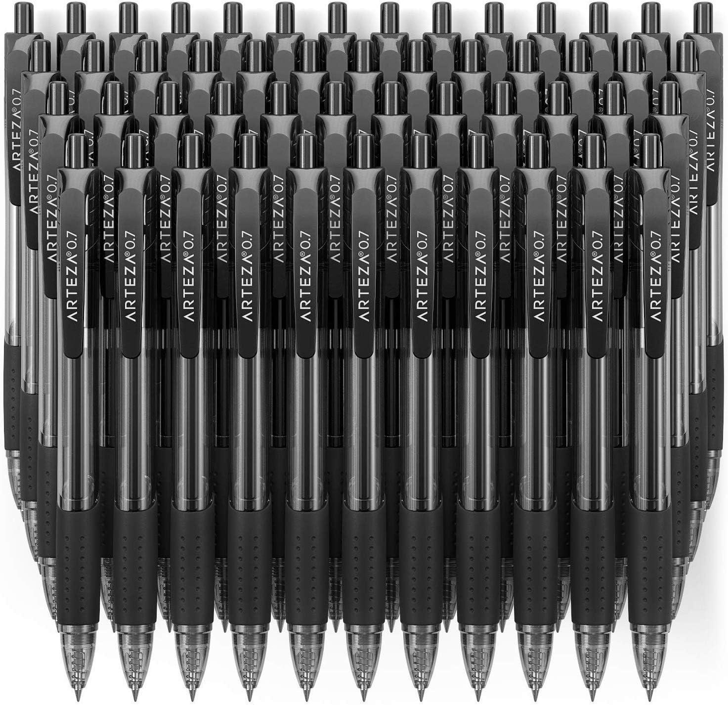 imageARTEZA Black Gel Pens Pack of 50 QuickDrying 07mm Medium Point Smooth Writing Pens for Note Taking Office School Supplies1 Count Pack of 50