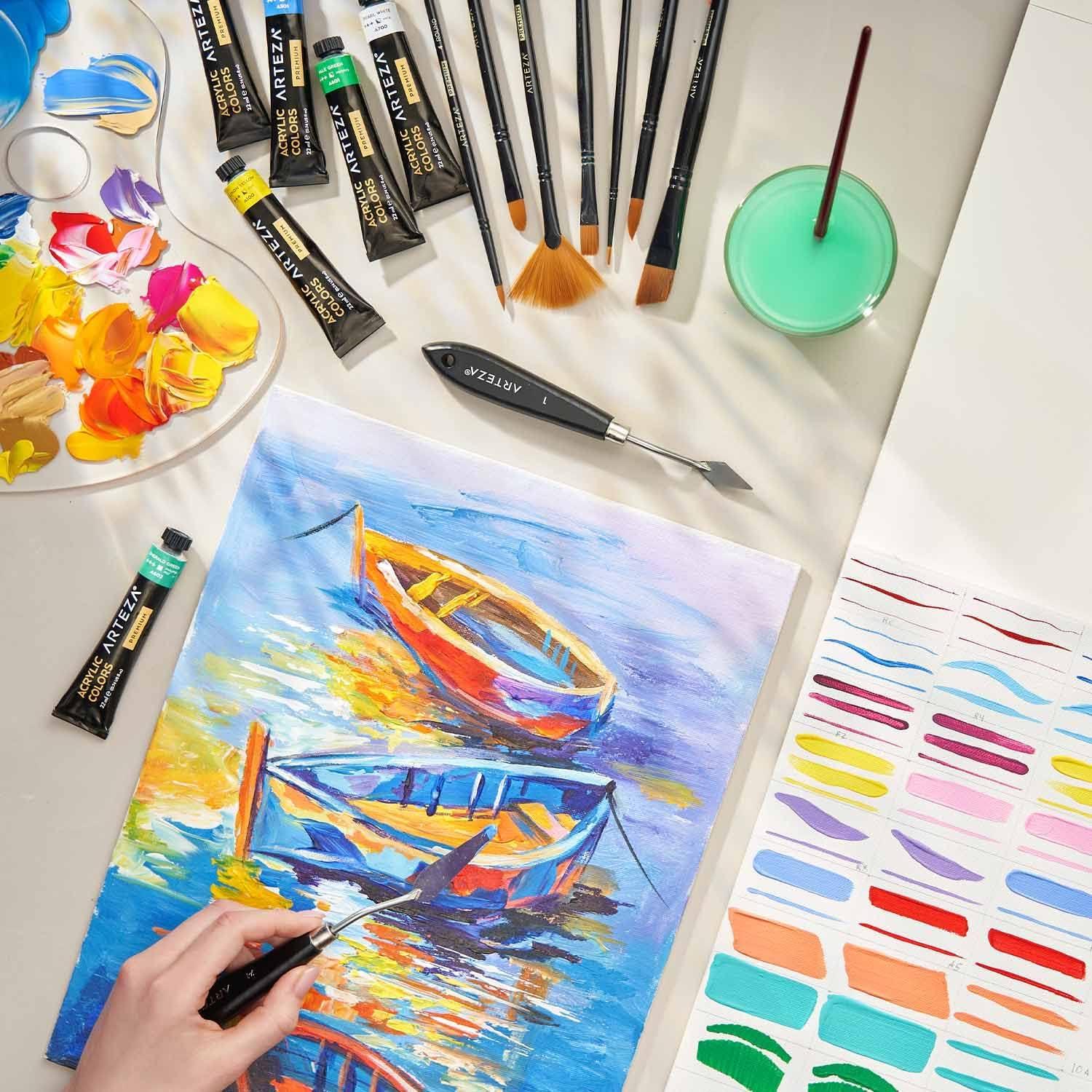 imageARTEZA Canvas Boards for Painting 8 x 10 Inches Pack of 28 Blank White Canvas Panels for Acrylic Oil and Gouache Painting11 x 14 Pack of 14
