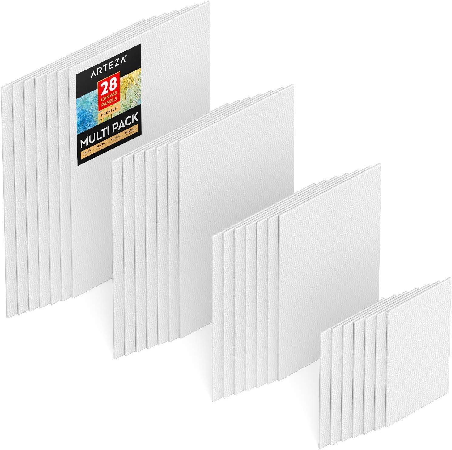 imageARTEZA Canvas Boards for Painting 8 x 10 Inches Pack of 28 Blank White Canvas Panels for Acrylic Oil and Gouache Painting5 x 7 8 x 10 9 x 12 11 x 14 Inches