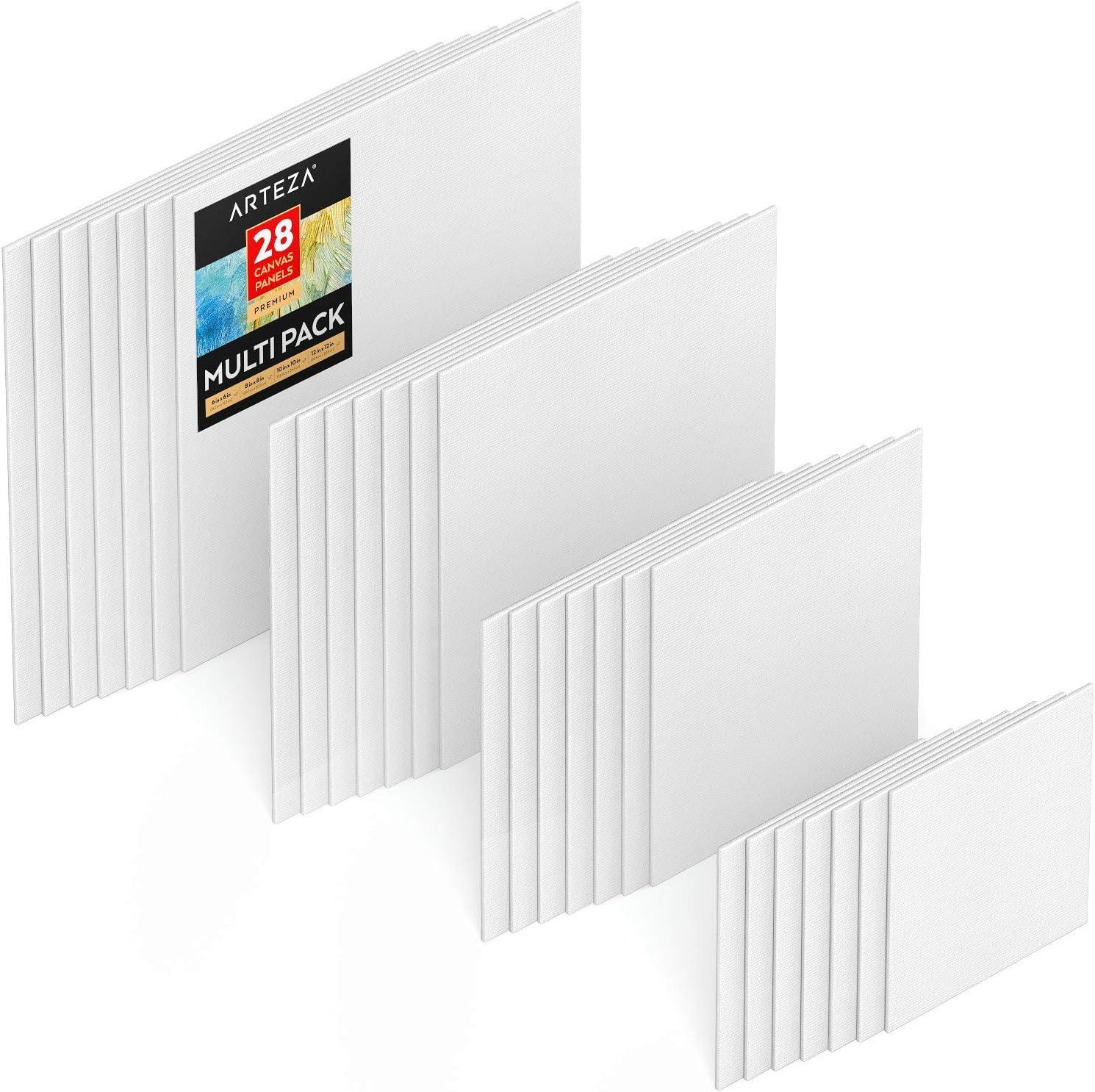 imageARTEZA Canvas Boards for Painting 8 x 10 Inches Pack of 28 Blank White Canvas Panels for Acrylic Oil and Gouache PaintingMultipack Square Premium