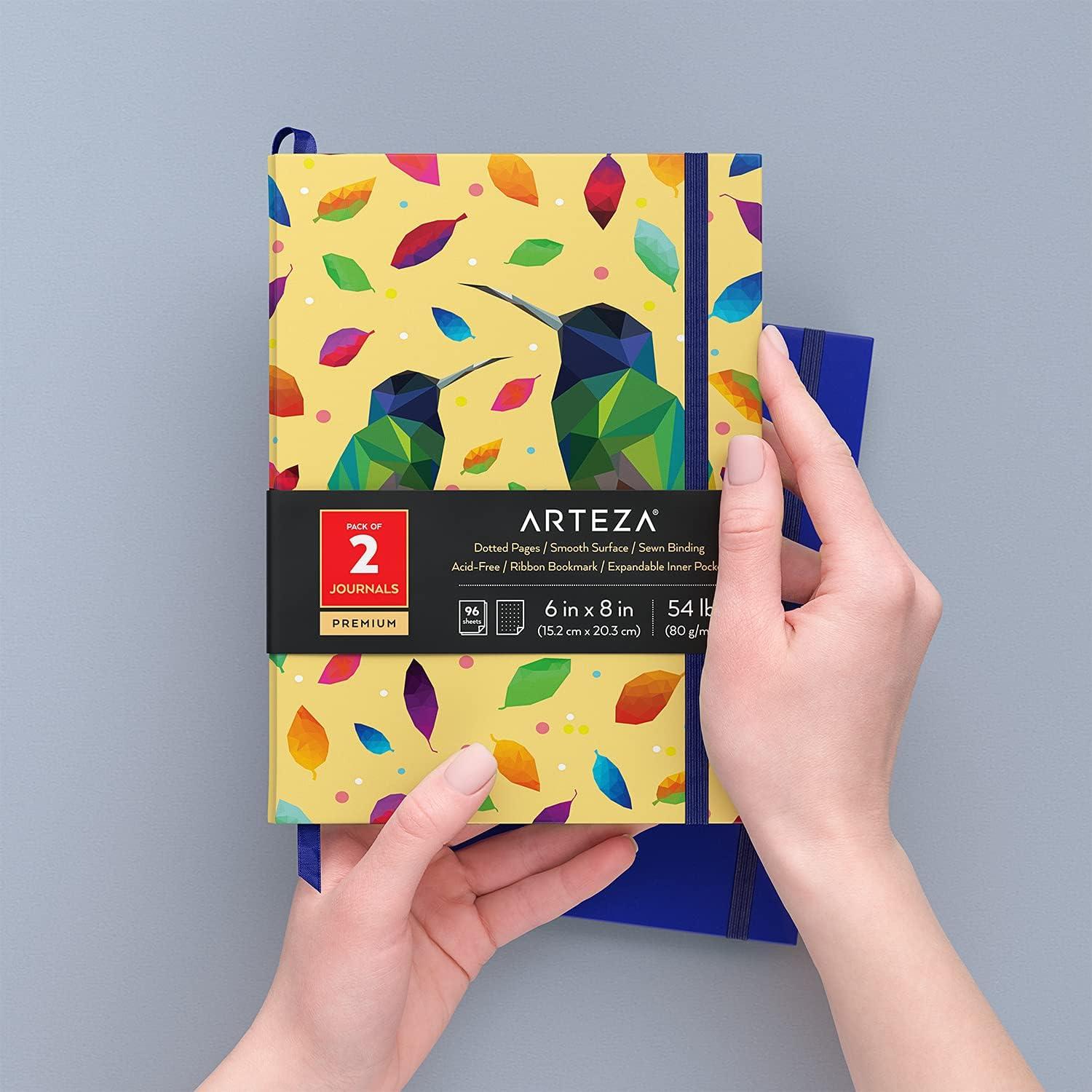 imageARTEZA Dotted Journals Pack of 2 6x8 Inches 96 Sheets Cobalt Blue and Gray Hardcover Notebooks with Smooth PaperBird Cobalt Blue