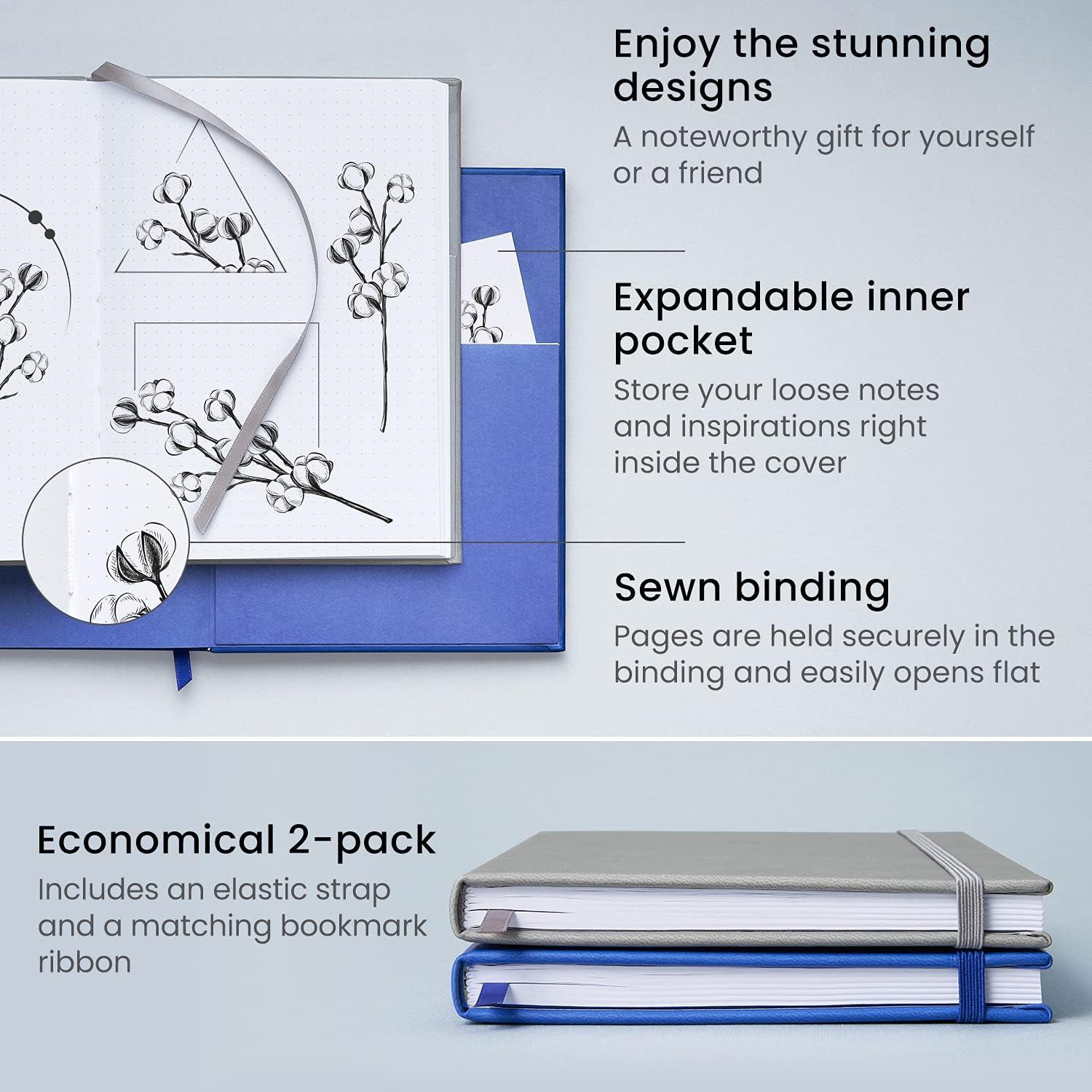 imageARTEZA Dotted Journals Pack of 2 6x8 Inches 96 Sheets Cobalt Blue and Gray Hardcover Notebooks with Smooth PaperCobalt Blue Gray