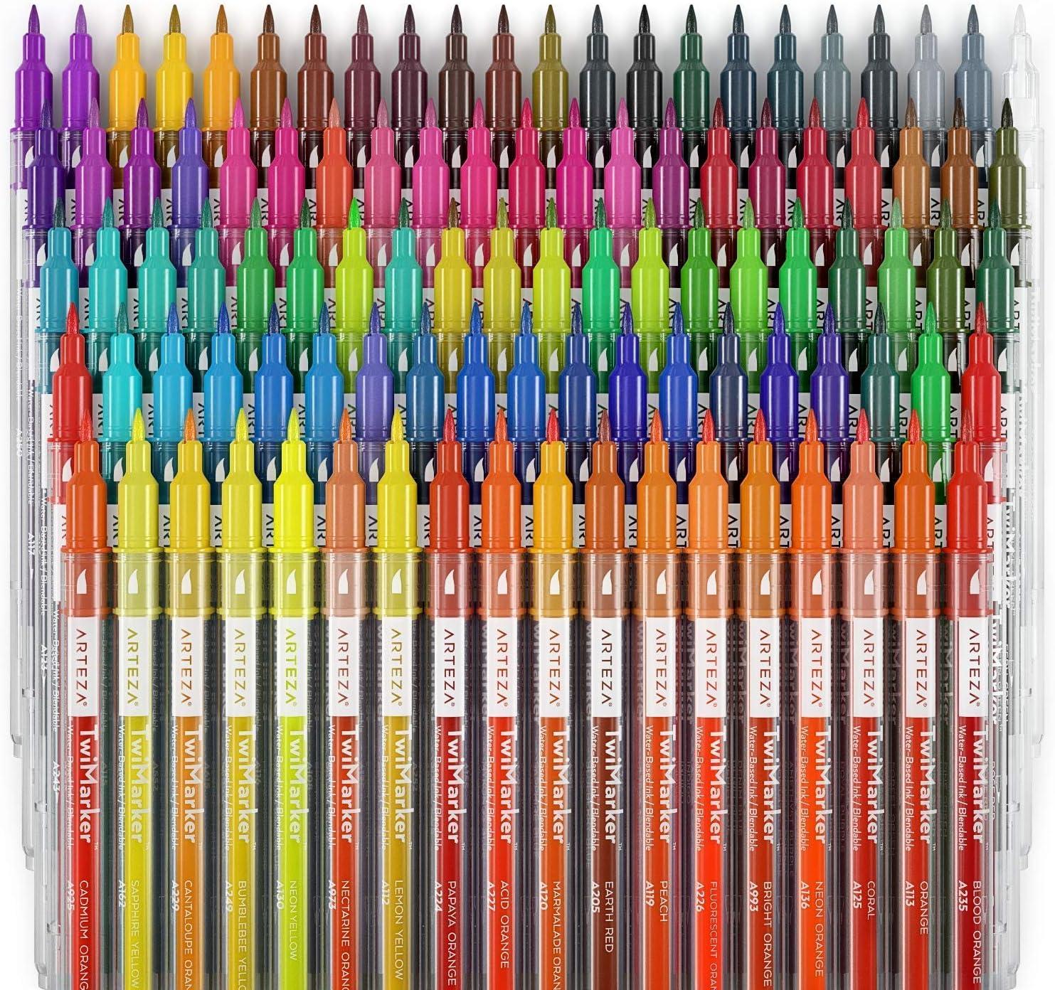 imageARTEZA Dual Tip Brush Markers Set of 100 Art Markers with Fine and Brush Tips Dual Tip Pens for Adult Coloring Calligraphy Sketching Doodling1 Count Pack of 100