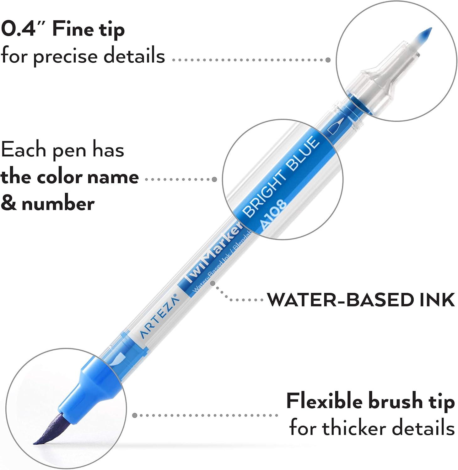 imageARTEZA Dual Tip Brush Markers Set of 100 Art Markers with Fine and Brush Tips Dual Tip Pens for Adult Coloring Calligraphy Sketching Doodling1 Count Pack of 48