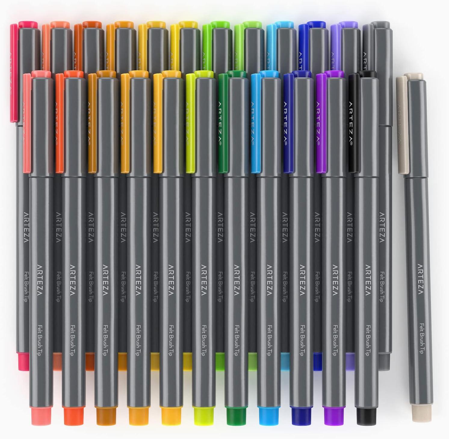 imageARTEZA FeltTip Brush Pens Set of 12 Nontoxic Black Markers QuickDry and SmearProof1 Count Pack of 24