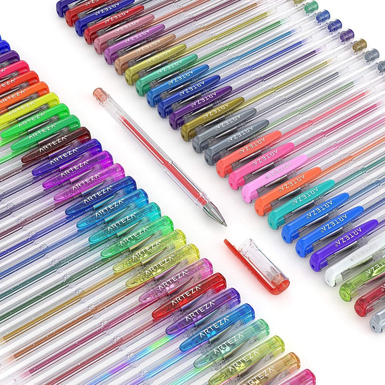 imageARTEZA Gel Pens Set of 60  Fine Point Colored Ink Pens for Journaling Adult Coloring NoteTaking ampamp Decorative Writing Variety of FinishesSet of 60