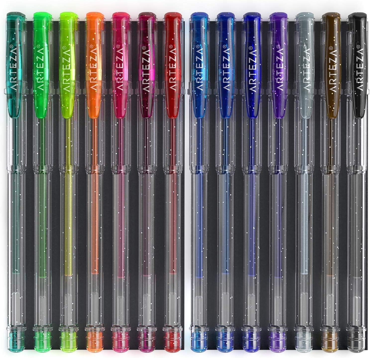 imageARTEZA Glitter Gel Pens Set of 14  Colored Ink Markers with Triangular Grip 0810 mm Tip for Adult Coloring Drawing ampamp Decorative WritingYellow