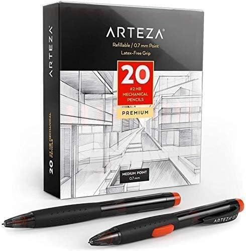 imageARTEZA HB Mechanical Pencil Pack of 20 07 Millimeter Medium Point Lead and Replaceable Eraser LatexFree Grip Office and School Supplies1 Count Pack of 20