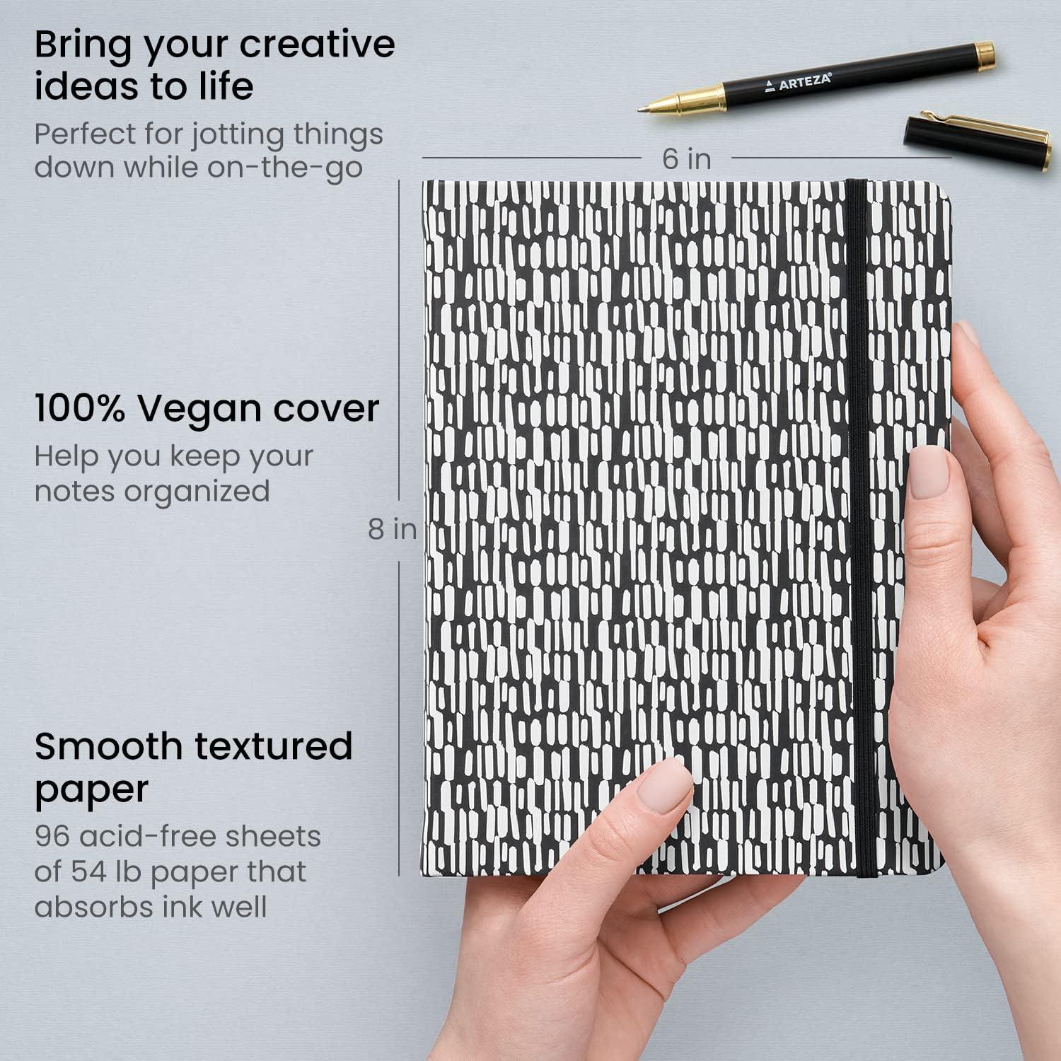 imageARTEZA Journal Gift Set Pack of 2 6x8 Inches 70 Sheet Notebooks with DoubleSided Lined and Dotted Paper Journal Holder and 1 Black Ink PenBlackWhite