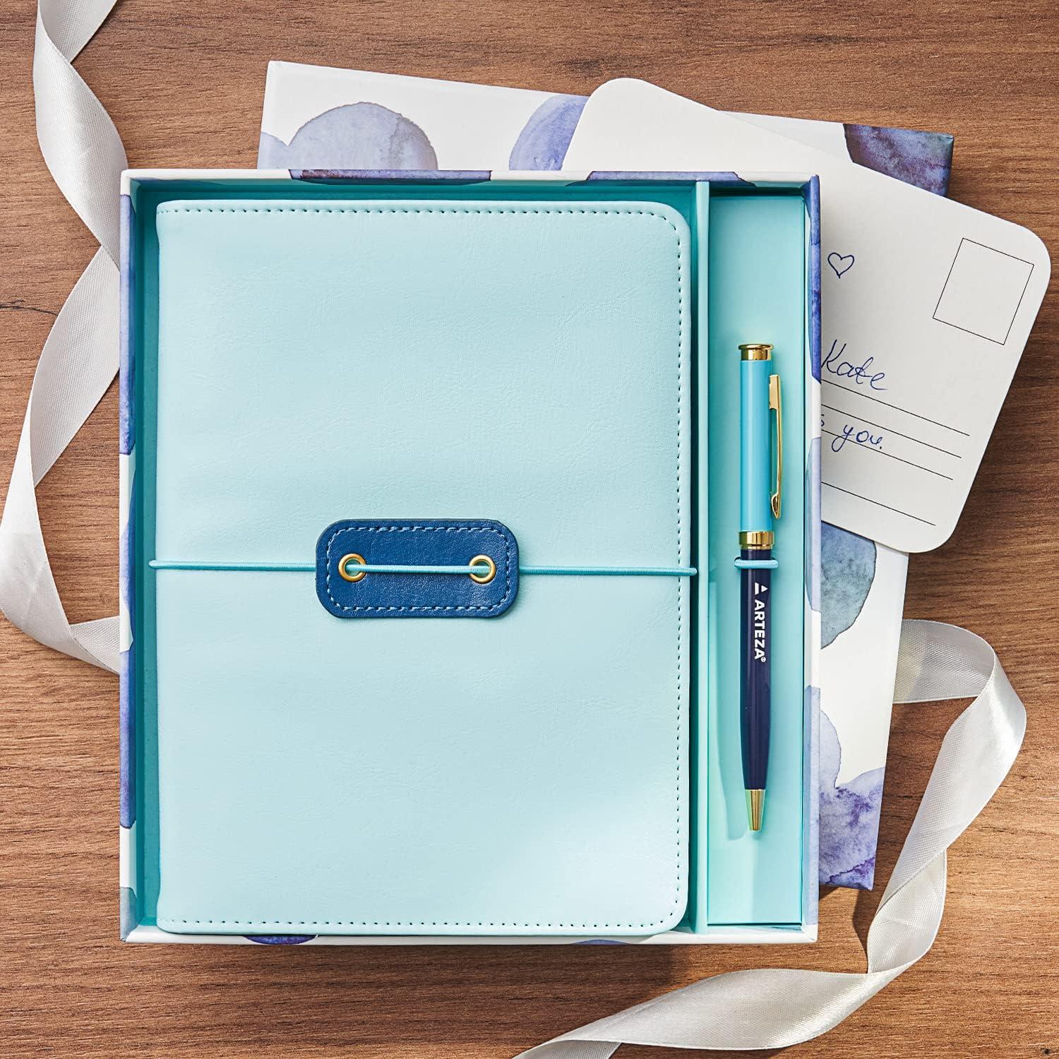 imageARTEZA Journal Gift Set Pack of 2 6x8 Inches 70 Sheet Notebooks with DoubleSided Lined and Dotted Paper Journal Holder and 1 Black Ink PenBlue