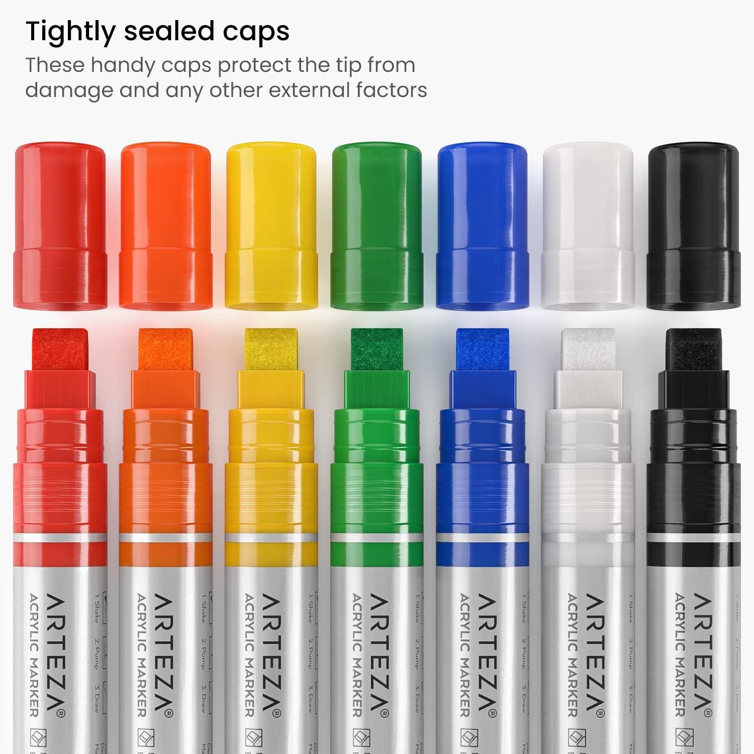imageARTEZA Metallic Acrylic Paint Pens Set of 2 Silver ampamp Gold 3in1 MultiLine Nibs 515 mm Line UVResistant Paint Markers for Rocks Glass Metal and Wood Art Supplies for Office and HomeMulticolor